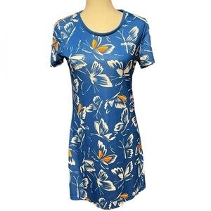 Womens Small Adidas Dress Blue Butterfly Farm Short Sleeve
